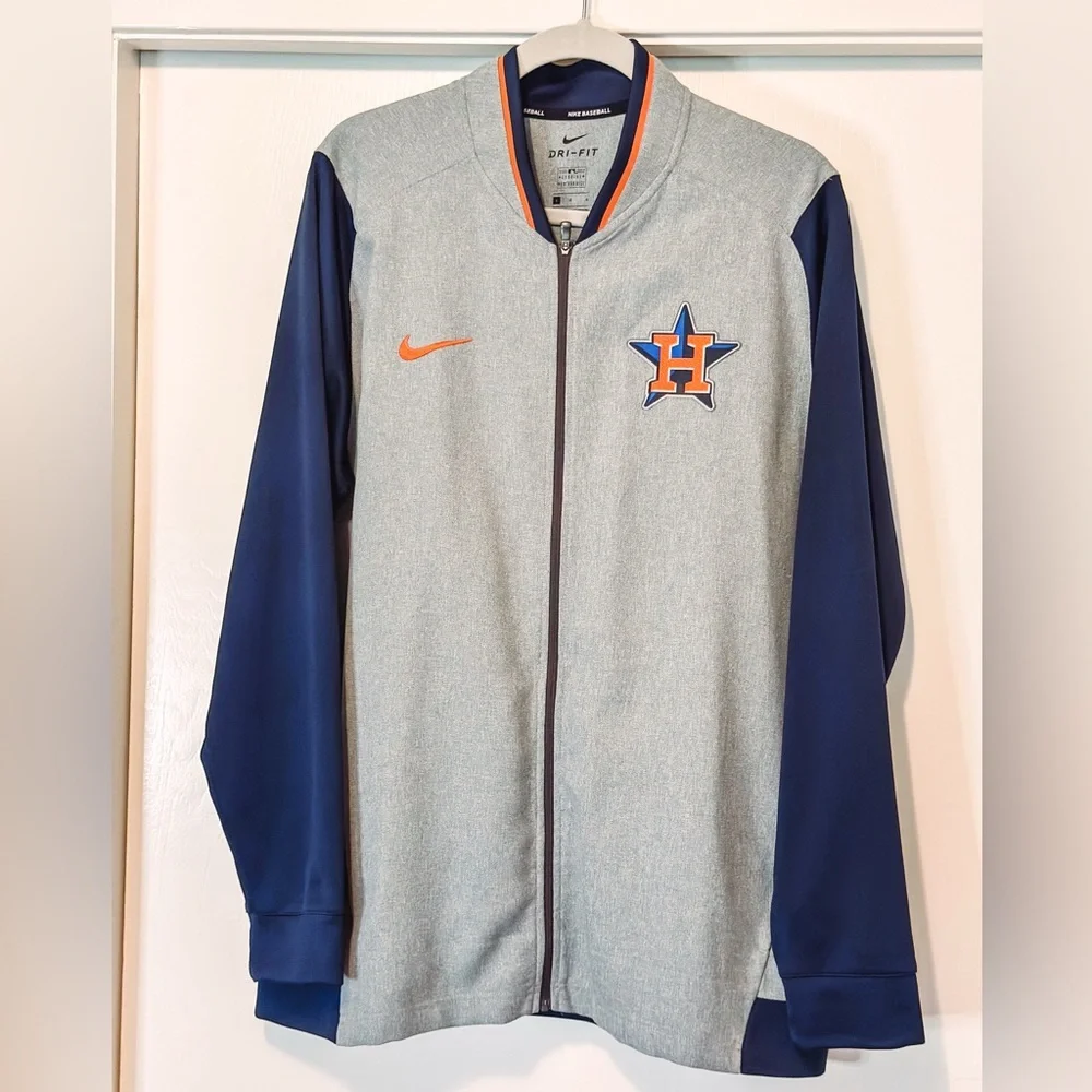 Nike Men's Houston Astros Dry Fit Gray Blue Game Performance Full Zip Jacket - Picture 1 of 14